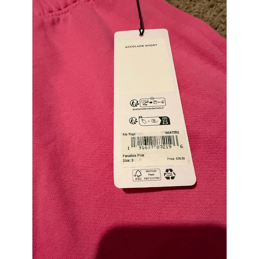 Alo Yoga Accolade Sweat Shorts Paradise Pink Women Small NWT